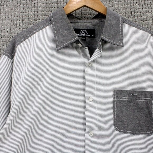 Molokai Surf Shirt Mens 2XL Gray Striped Button Down Long Sleeve Collared - Picture 2 of 7